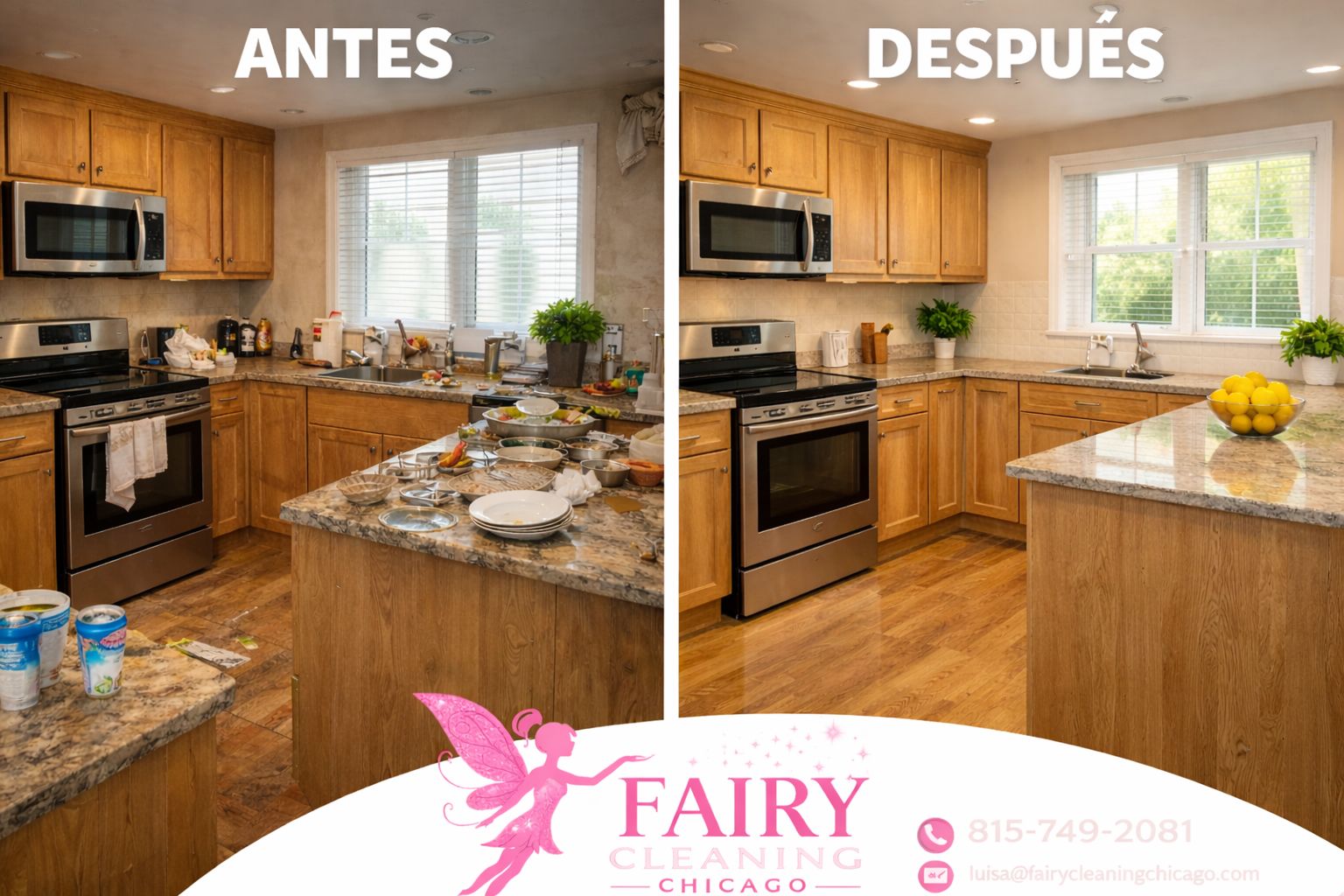 Before and after kitchen cleaning